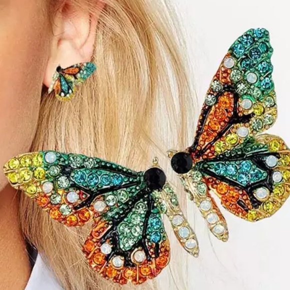 Jewelry - NEW!! Jeweled Butterfly Earrings